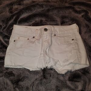 American Eagle Outfitters White Distressed Jean Shorts